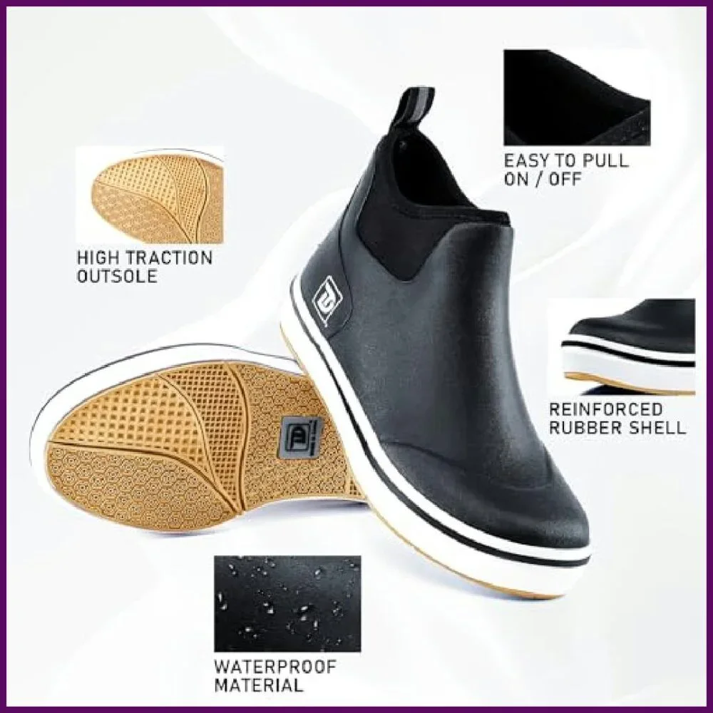 Waterproof Rubber Deck Boots Anti-Slip Ankle Fishing Boating Shoes Size 5-14